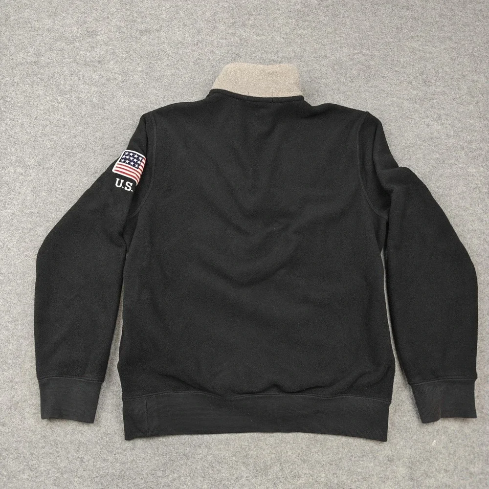 Polo Ralph Lauren Sweatshirt Mens Small Black 1/4 Zip Fleece USA Flag Sleeve